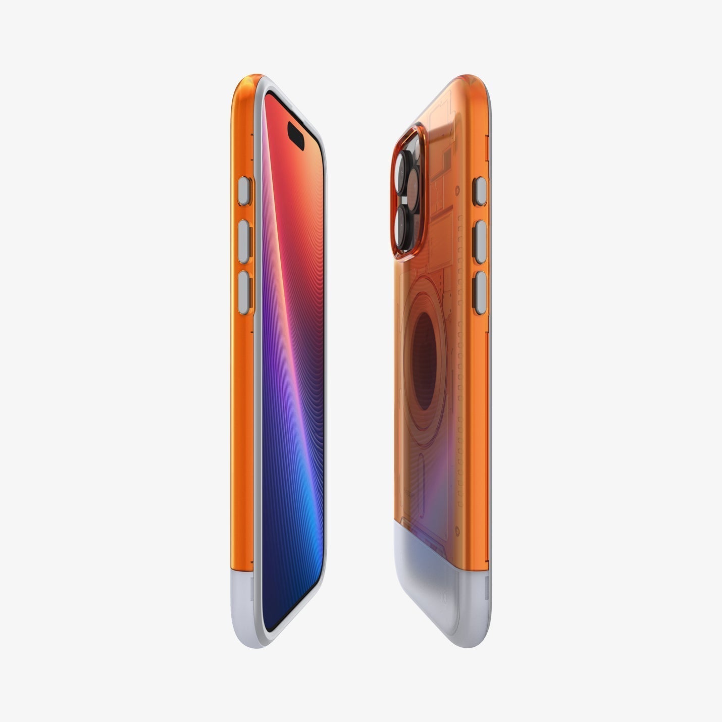 Spigen iPhone 16 Pro Classic C1 MagFit case in Tangerine - front and rear side view