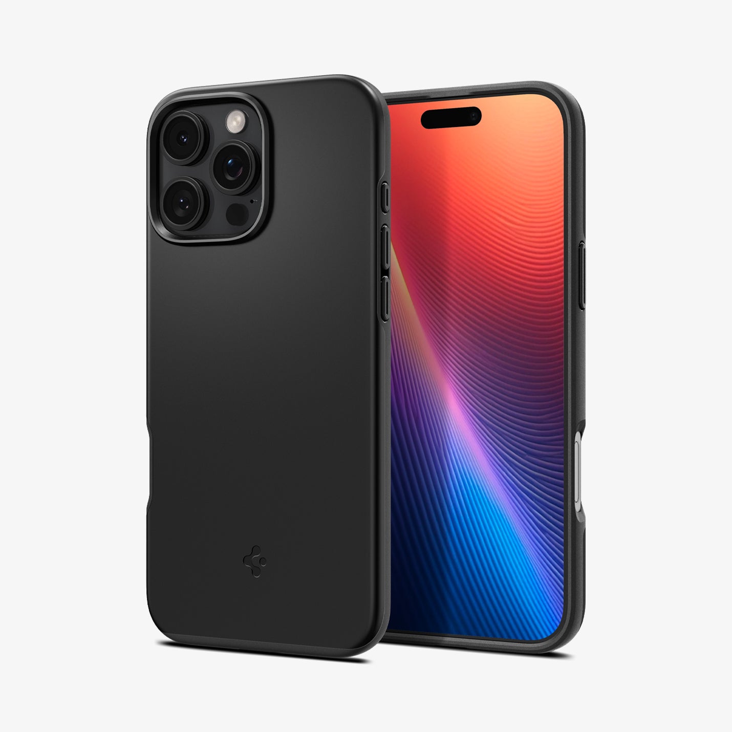 Spigen iPhone 16 Pro Thin Fit MagFit case in Black - front and rear angled views