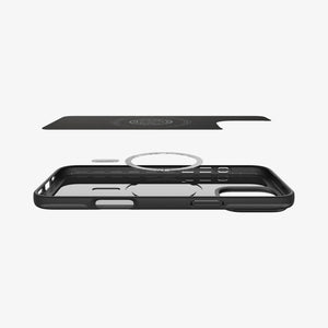 Spigen iPhone 16 Pro Thin Fit MagFit case in Black - magnetic ring and inner liner detail