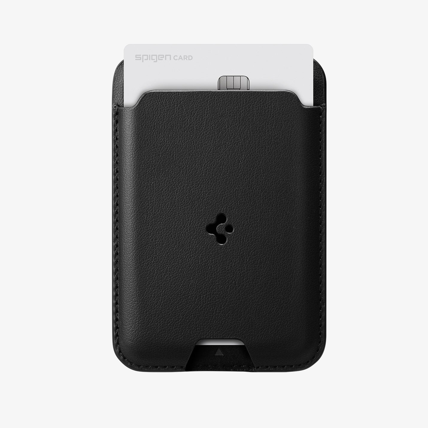 AMP02284 - MagSafe Card Holder Valentinus (MagFit) in black showing the card holder attached to back of device