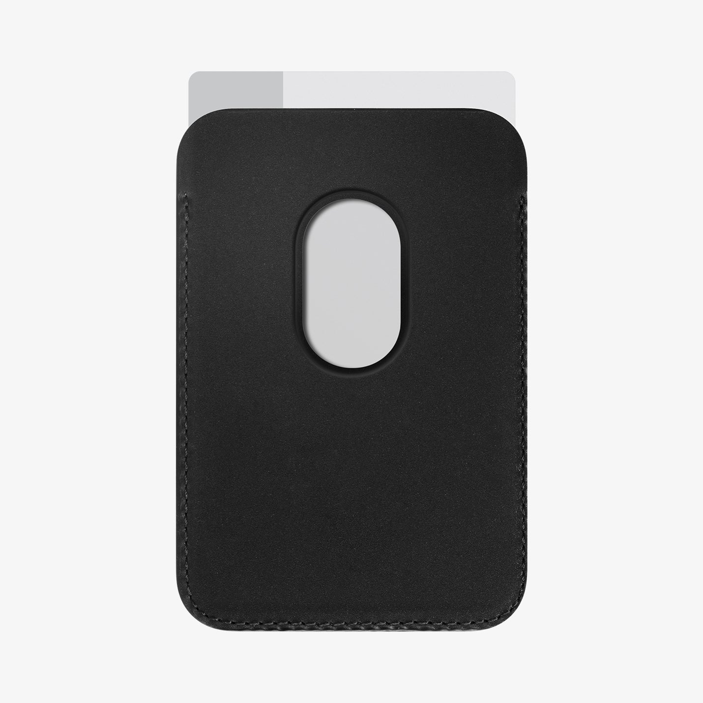AMP02284 - MagSafe Card Holder Valentinus (MagFit) in black showing the card holder attached to back of device