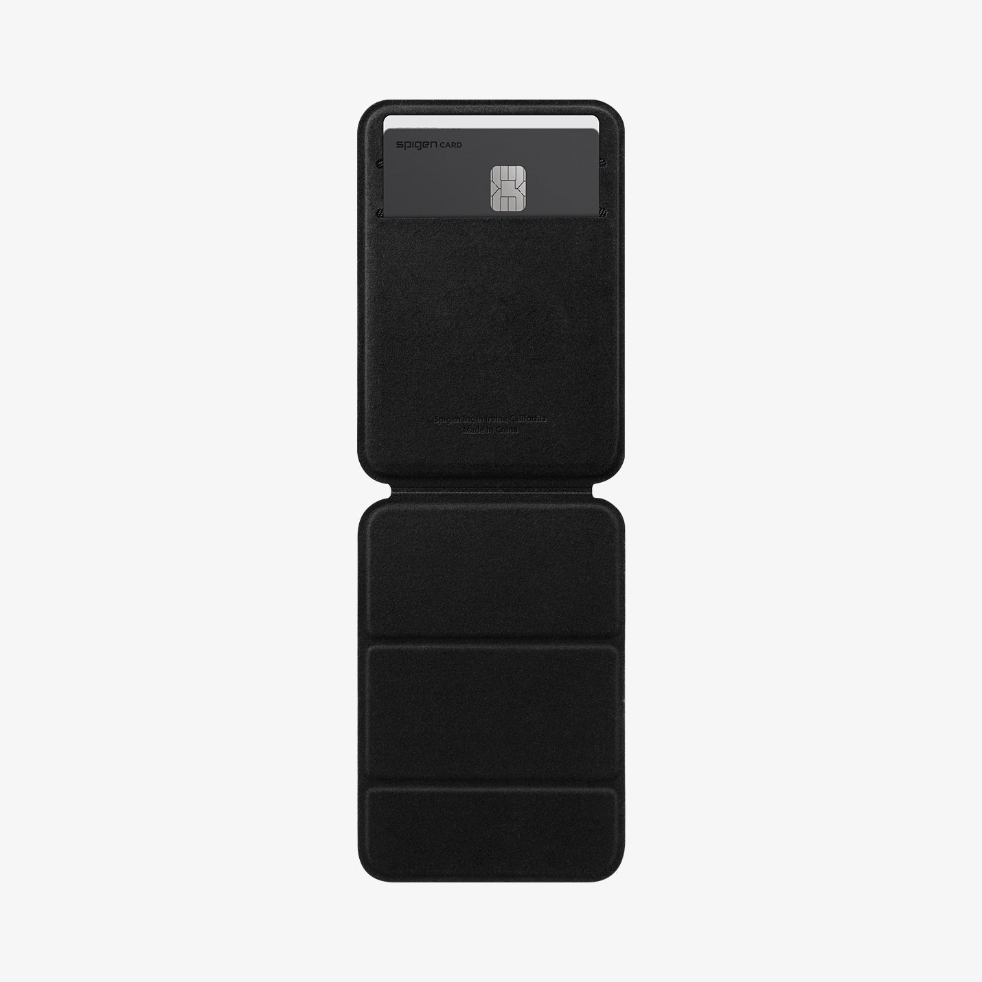 AMP02835 - Universal Card Holder Smart Fold in gunmetal showing the front attached to the back of a device