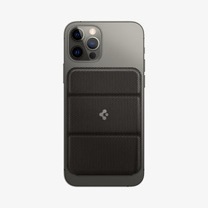 AMP02835 - Universal Card Holder Smart Fold in gunmetal showing the front attached to the back of a device