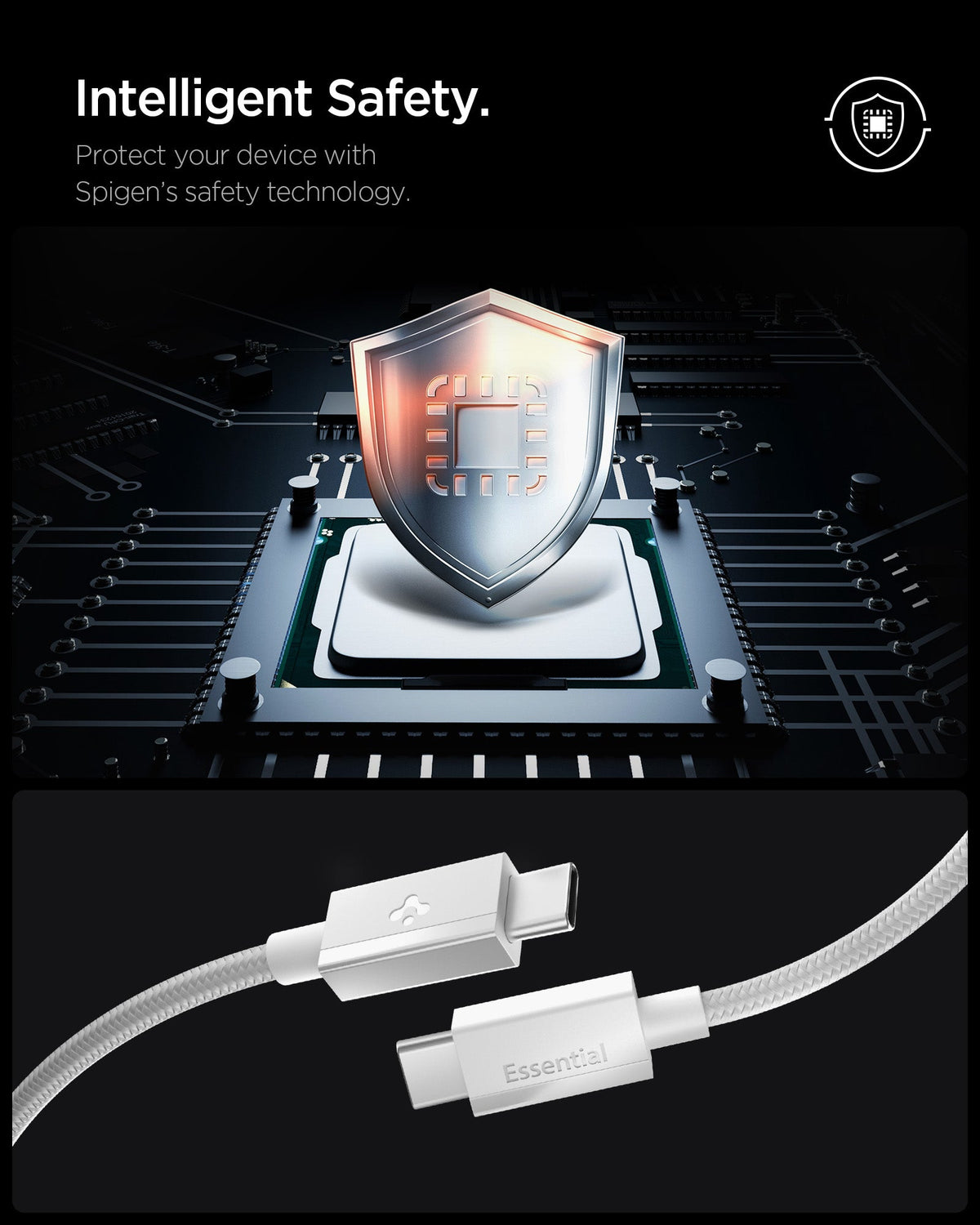 White Spigen EB6015CC 60W USB-C cable feature 3: smart charging control