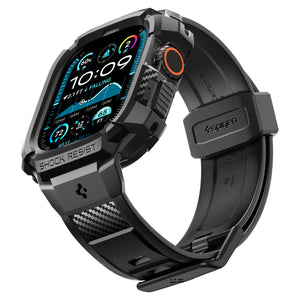 Spigen Apple Watch Ultra 4 / 3 / 2 / 1 (49mm) Case + Band – Rugged Armor Pro with Glass — Black, construction, fit or installation view 15