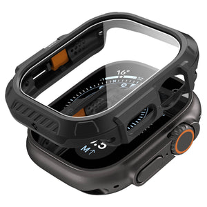Spigen Apple Watch Ultra 4 / 3 / 2 / 1 (49mm) Case – Lock Fit with Glass — Black, construction, fit or installation view 13