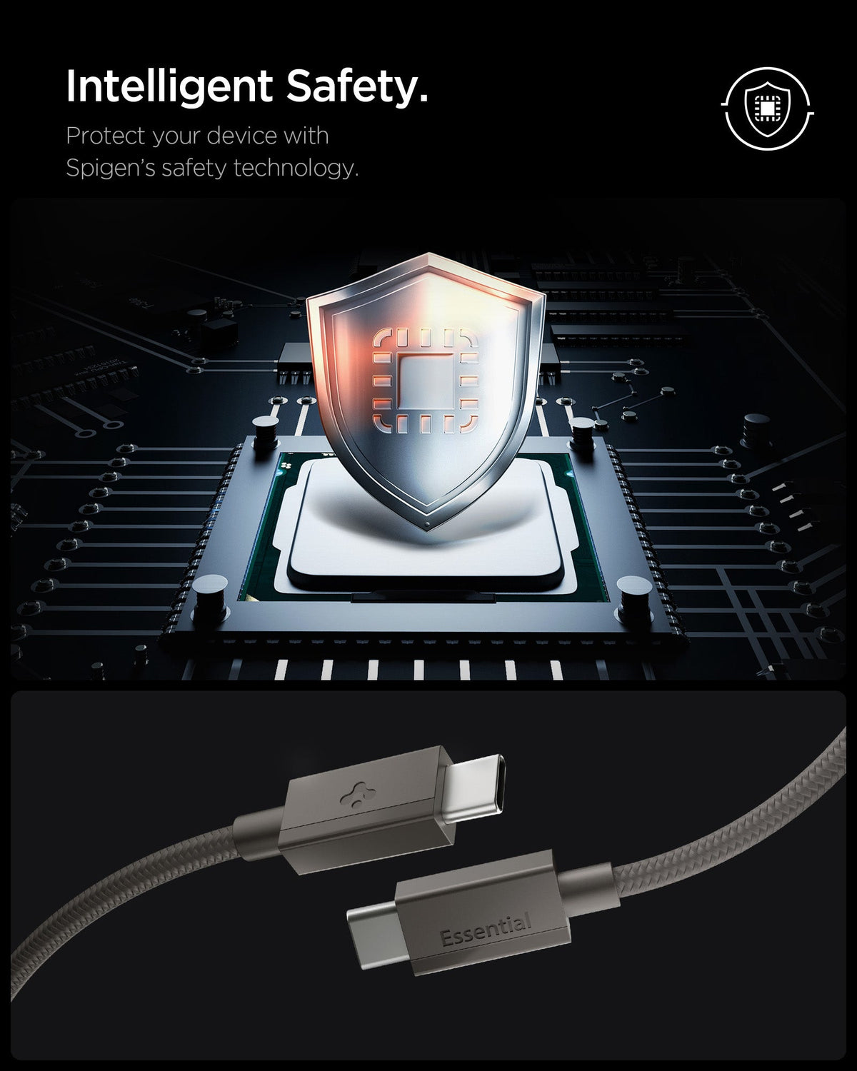 Gunmetal Spigen EB6015CC 60W USB-C cable feature 3: smart charging control