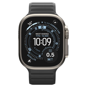 Front view of Active Black Orange Athlex Air M on Apple Watch Ultra