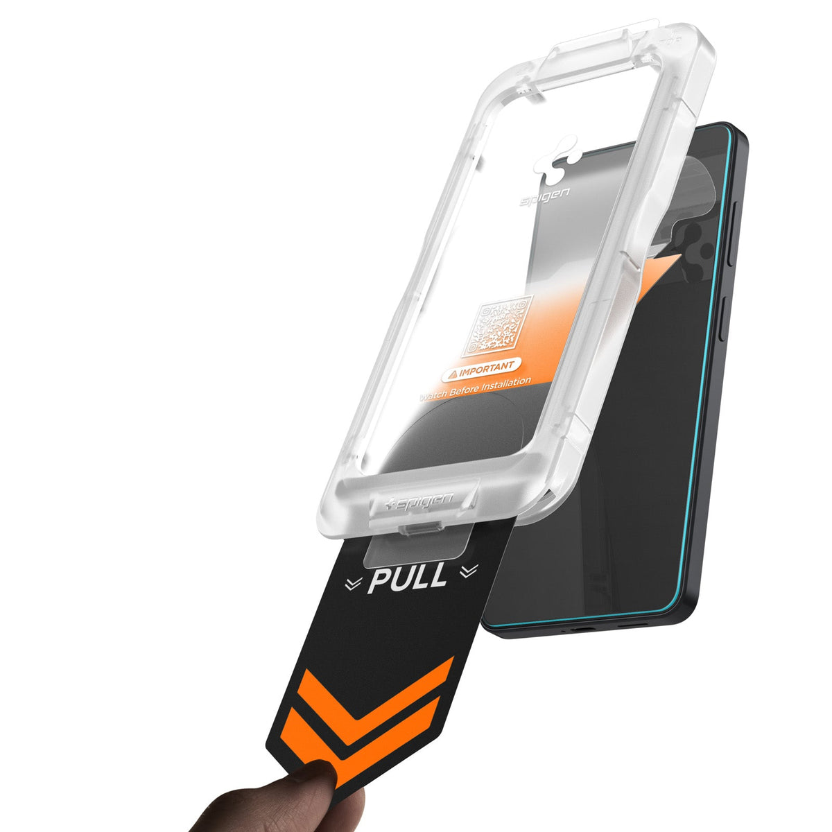Spigen Galaxy S26 Plus EZ Fit Pro HD Privacy – lifting the installation tray