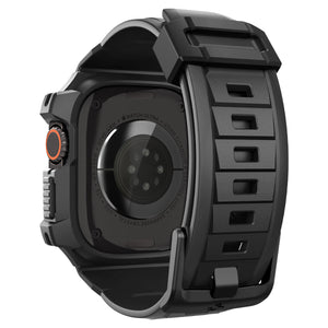 Spigen Apple Watch Ultra 4 / 3 / 2 / 1 (49mm) Case + Band – Rugged Armor Pro with Glass — Black, construction, fit or installation view 13