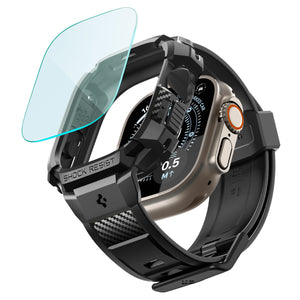 Spigen Apple Watch Ultra 4 / 3 / 2 / 1 (49mm) Case + Band – Rugged Armor Pro with Glass — Black, case and included glass