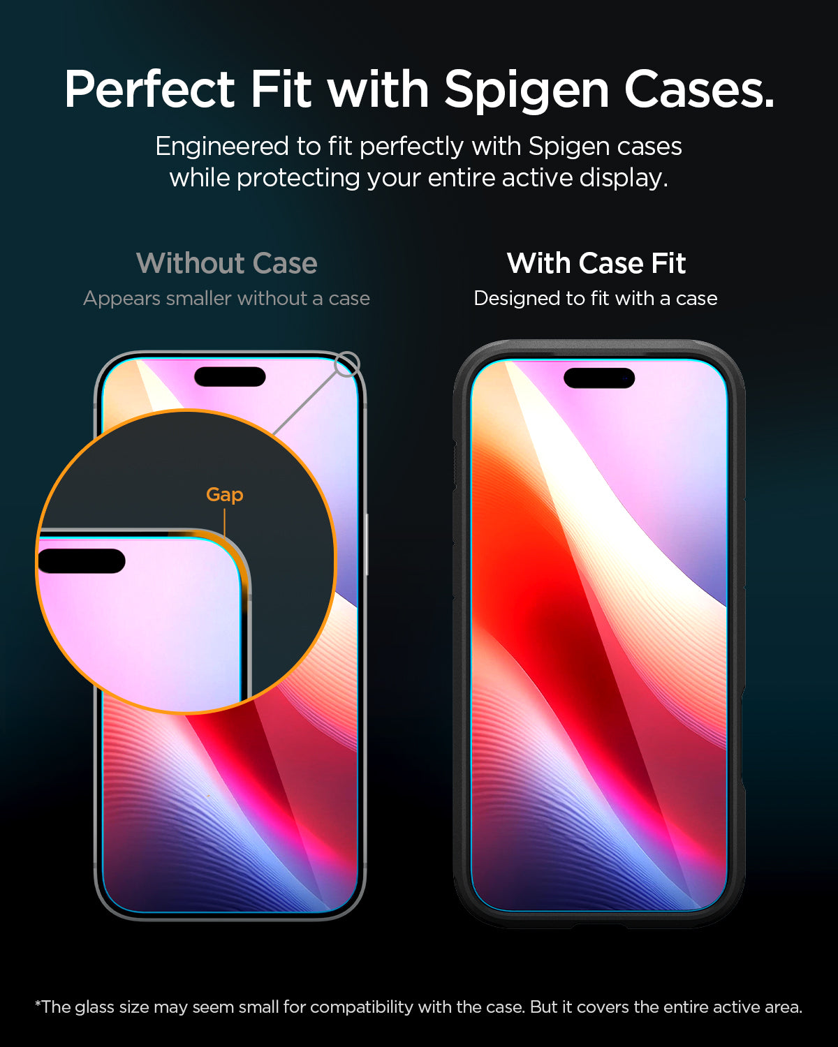 iPhone Pro glass boundary showing clearance for compatible Spigen cases