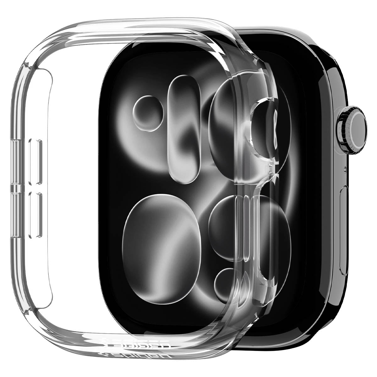 Spigen Apple Watch Series 12 42mm Thin Fit Crystal Clear – exploded front view of the clear case; watch and band not included