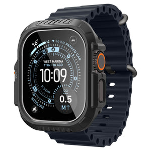 Spigen Apple Watch Ultra 4 / 3 / 2 / 1 (49mm) Case – Lock Fit with Glass — Black, construction, fit or installation view 9