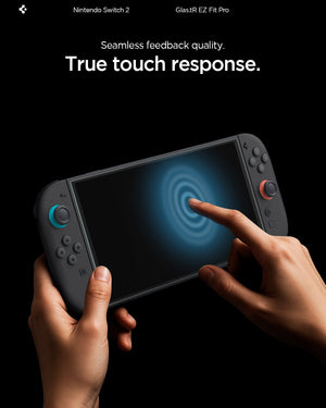 Nintendo Switch 2 clear glass protector showing touch response during handheld play