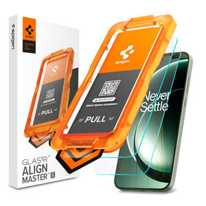 Spigen GLAS.tR AlignMaster S 2-pack and pull-tab tray for OnePlus 15R