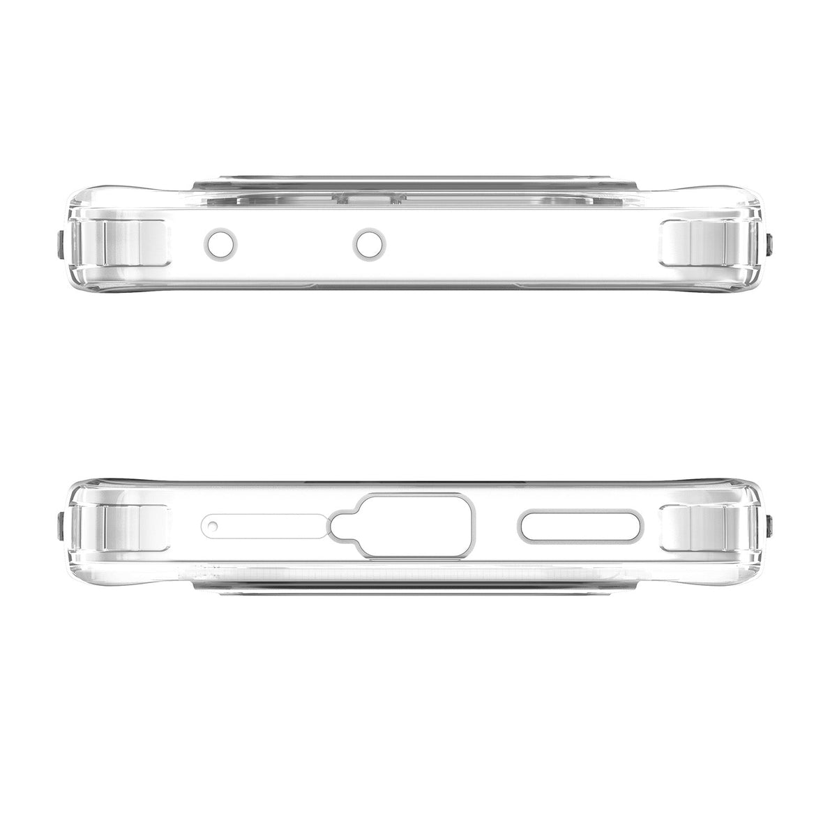 Top and bottom cutout views of the Spigen Nothing Phone 4a clear case