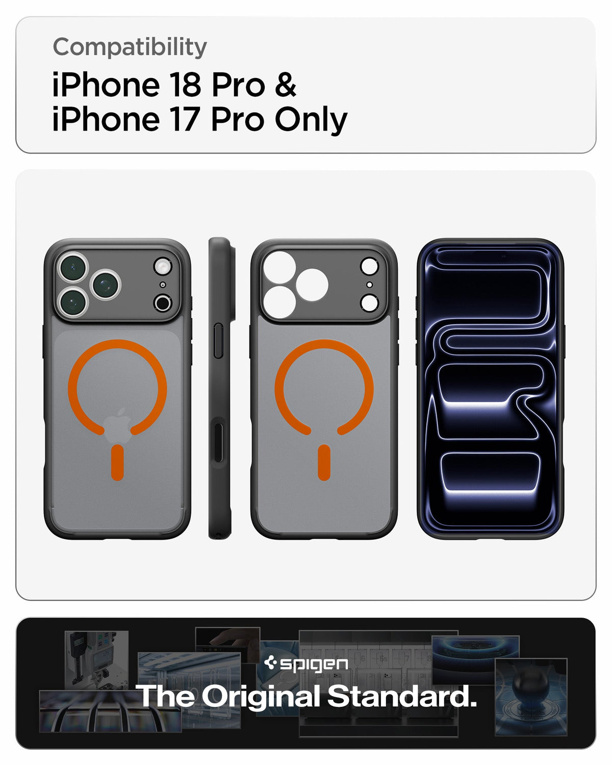Spigen iPhone 18 Pro Ultra Hybrid Matte (MagFit) - Frost Black Orange - feature illustration 79