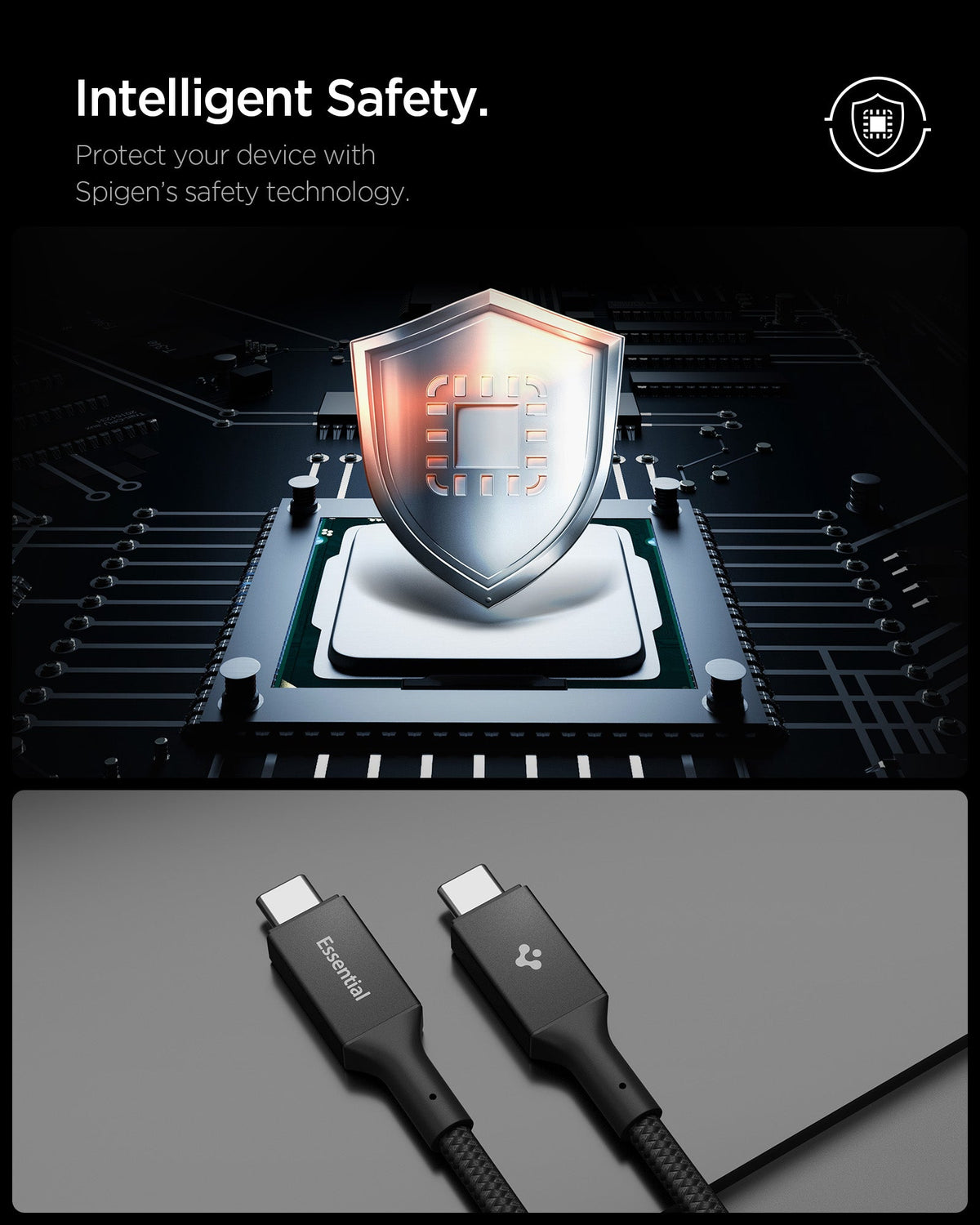 Black Spigen EB10015CC 100W USB-C cable feature 6: intelligent safety and compatible devices