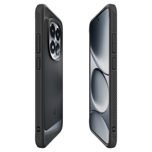 Angled front and back views of the Matte Black Rugged Armor case