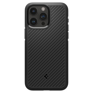 Spigen iPhone 15 Pro Core Armor case in Matte Black - rear view with diagonal textured back