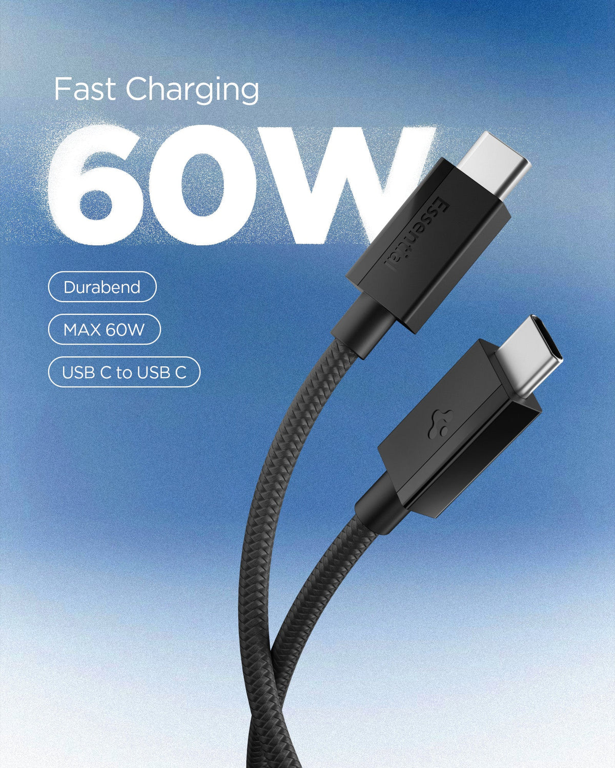 Black Spigen EB6015CC 60W USB-C cable feature 1: connector and 1.5m cable view