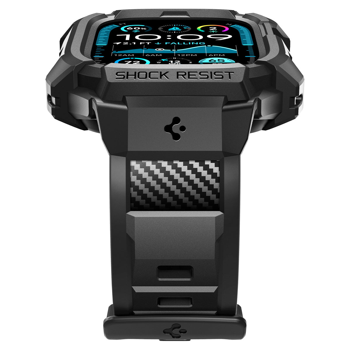 Spigen Apple Watch Ultra 4 / 3 / 2 / 1 (49mm) Case + Band – Rugged Armor Pro with Glass — Black, construction, fit or installation view 9