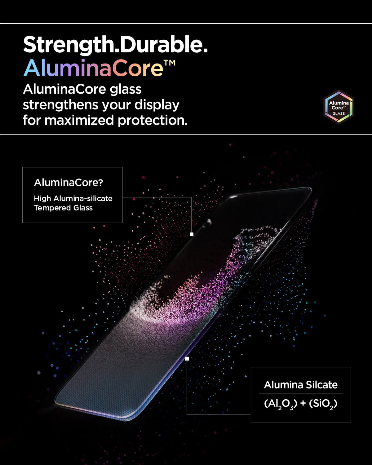 AluminaCore high-alumina-silicate tempered glass strength graphic