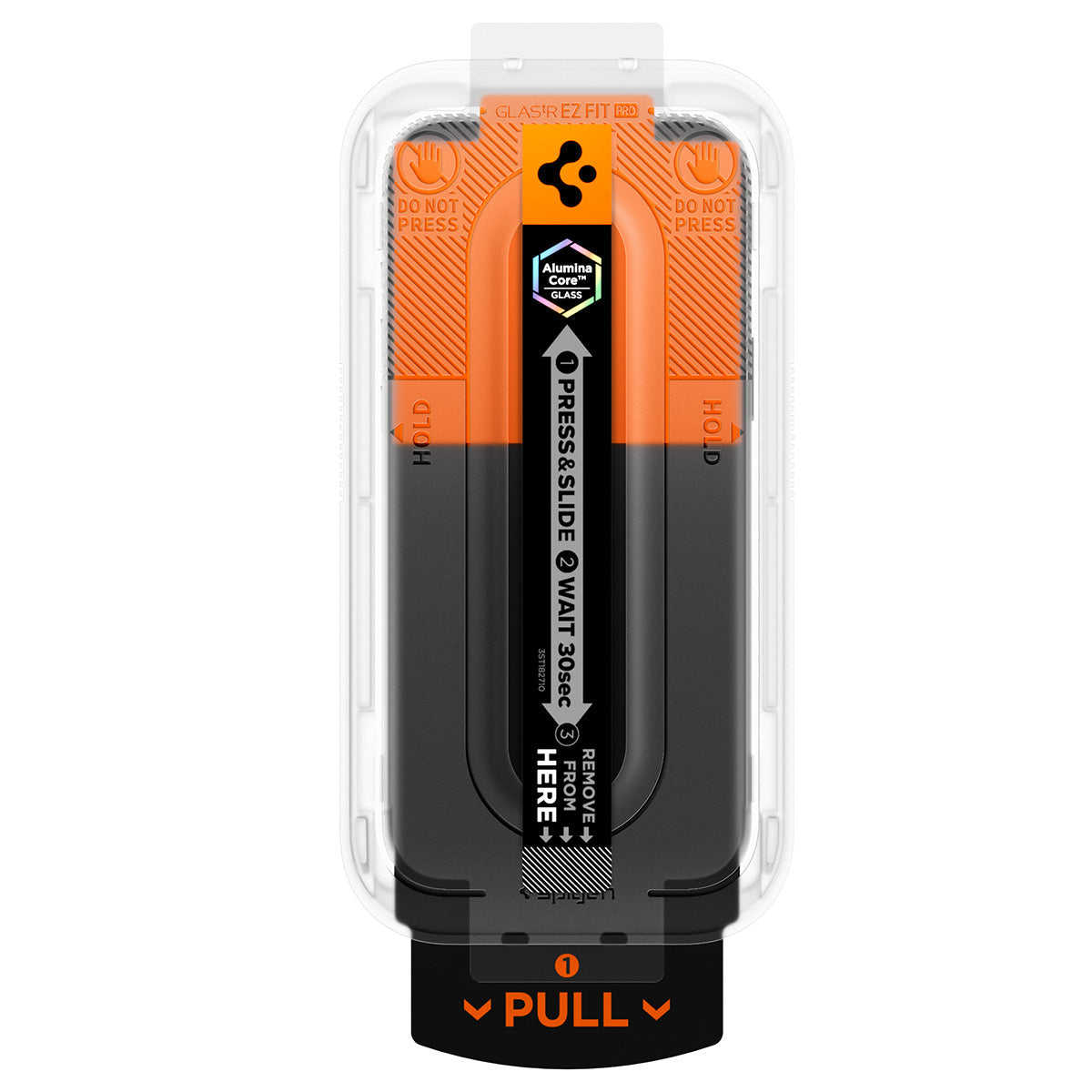 Front view of the iPhone Pro EZ Fit Pro alignment tray and pull tab