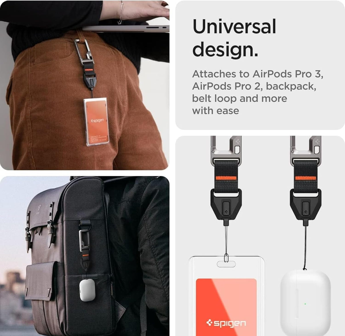 Spigen for AirPods Pro 3 / AirPods Pro 2 Lanyard with Carabiner – Black