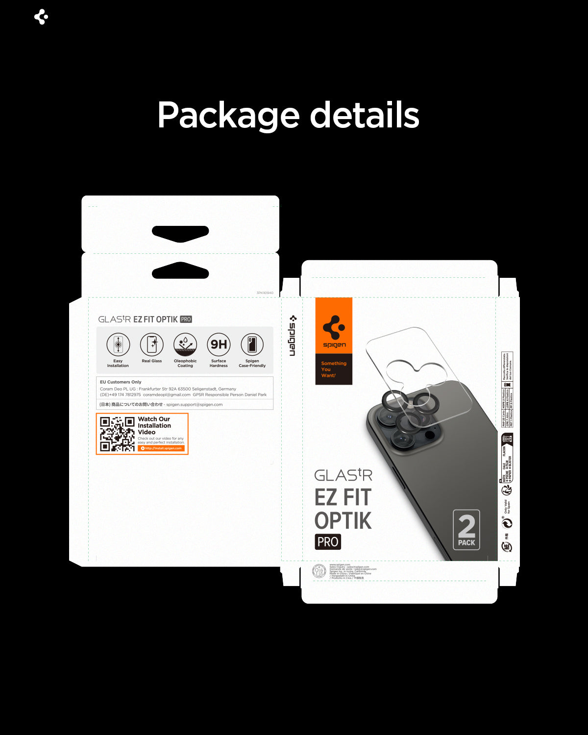 Spigen iPhone 17 Pro Max / 17 Pro Lens Protector – Optik Pro EZ Fit - L-Series - retail package contents