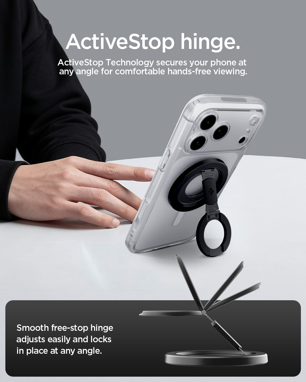 Dual-hinge adjustment feature of Spigen O-Mag OM108