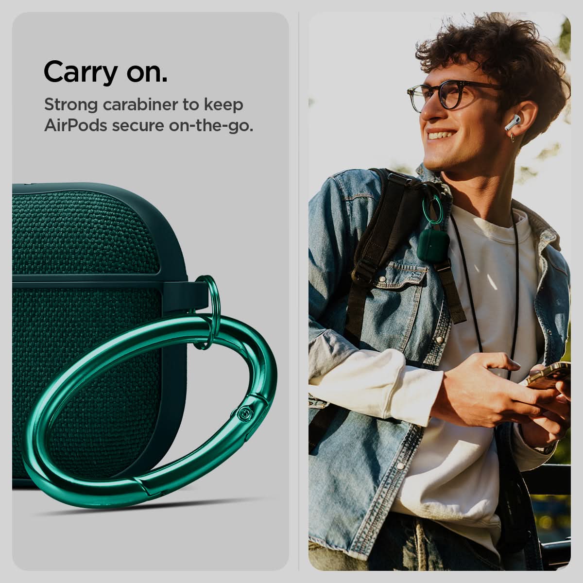 Carabiner carry feature of Spigen Urban Fit AirPods 4 case