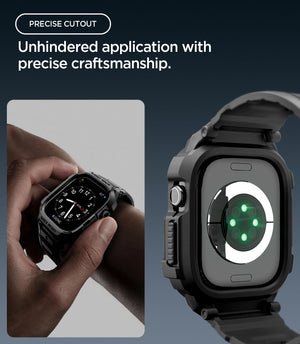 Apple Watch Series 12 (46mm) Case Rugged Armor Pro in Matte Black showing precise cutouts providing easy access to controls while keeping the sensor area open