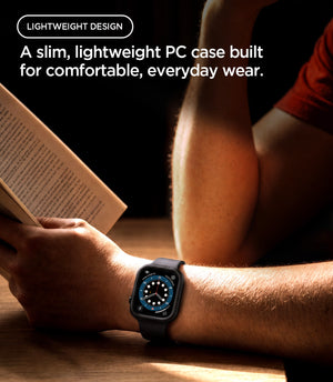 Apple Watch Series 12(42mm) Case Thin Fit in Black showing the lightweight protective case worn on the wrist for comfortable everyday use