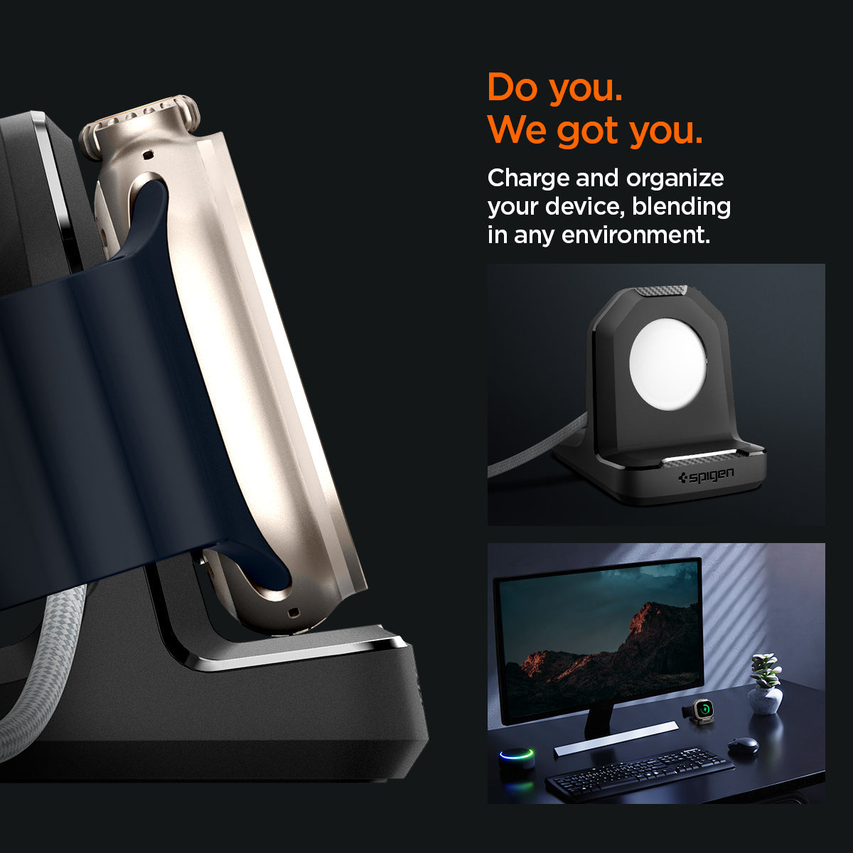 Rugged Armor charging stand organizing an Apple Watch setup