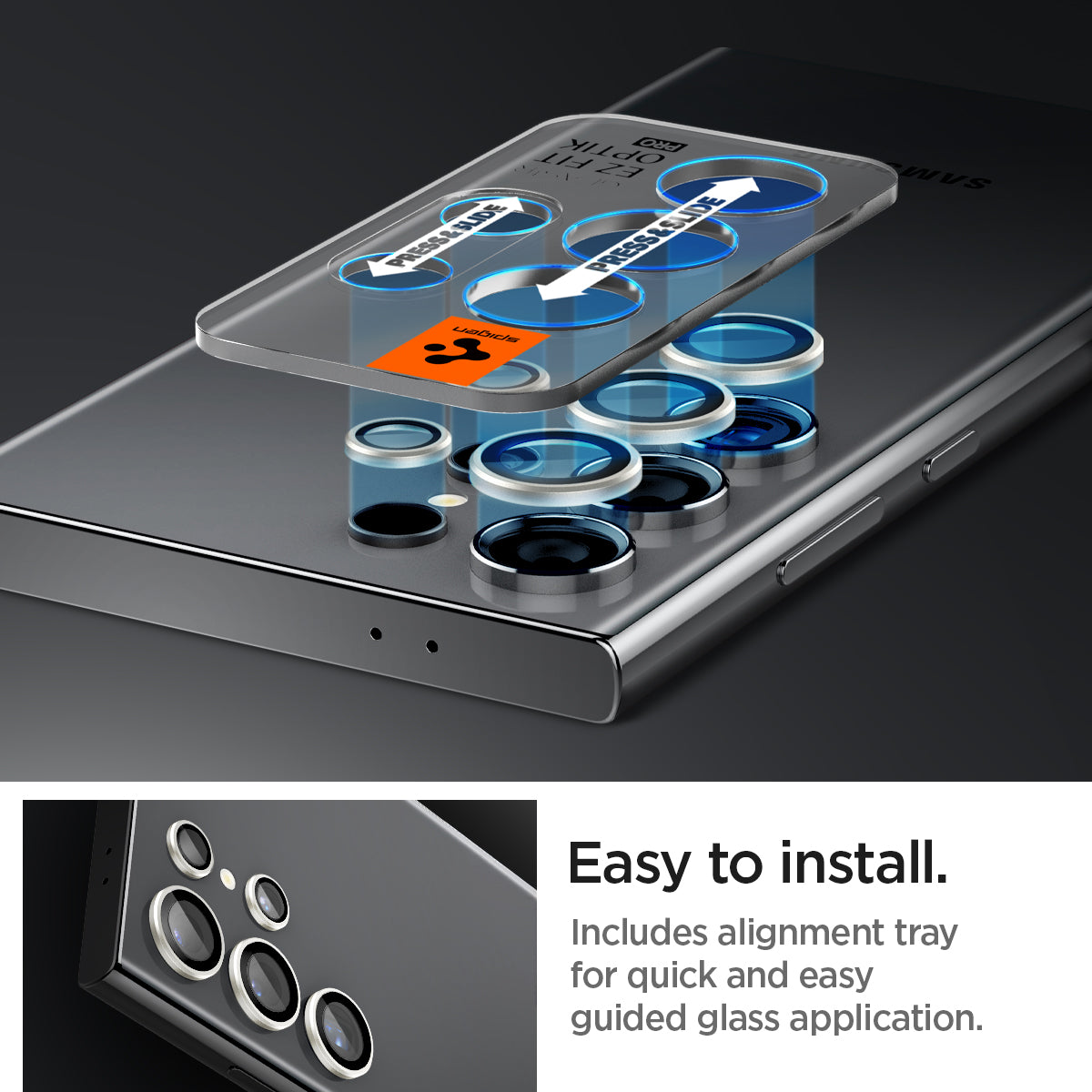 Spigen Galaxy S24 Ultra Lens Protector – Optik Pro EZ Fit (2 Pack) – Gray – product image 10