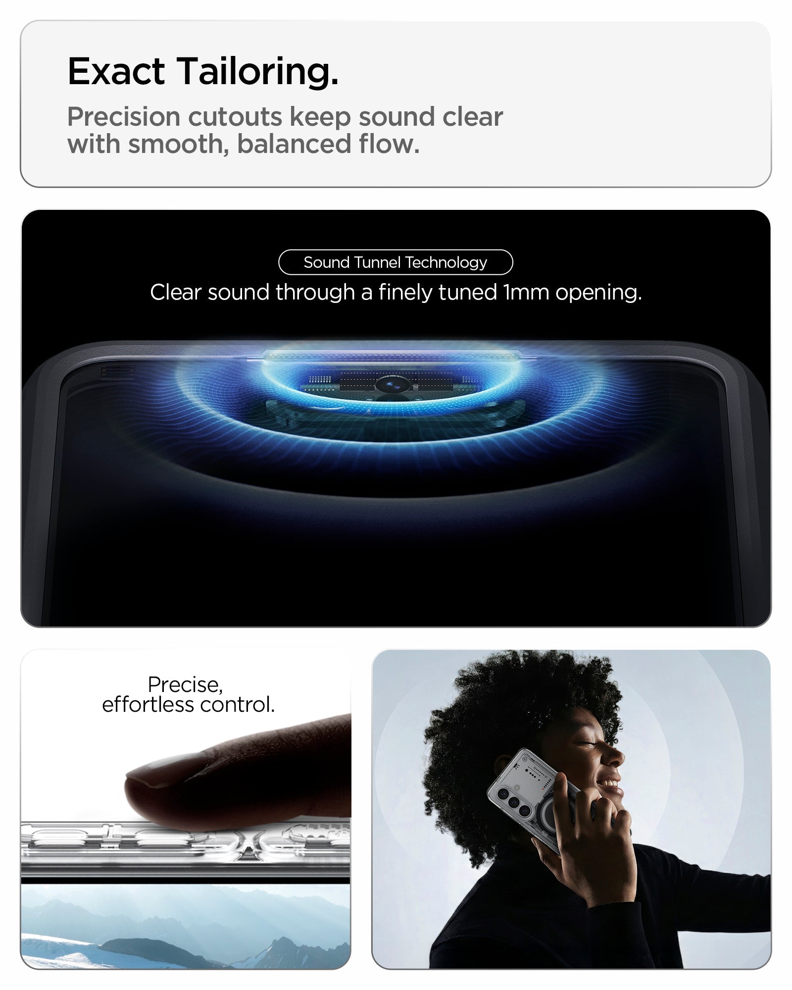 Spigen Galaxy S26 Plus Case Ultra Hybrid Neo One (Mag Fit) showing exact tailoring. precision cutouts keep sound clear with smooth balanced flow