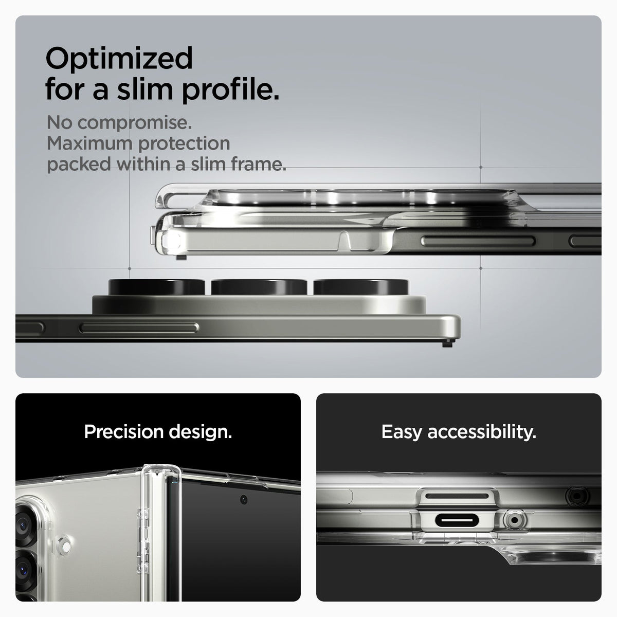 Spigen Galaxy Z Fold 7 Ultra Hybrid Pro MagFit case - slim profile, hinge coverage and port access feature graphic