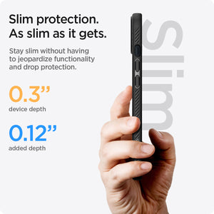 Spigen Liquid Air case for iPhone 13 mini in Matte Black – slim profile and added-depth guide