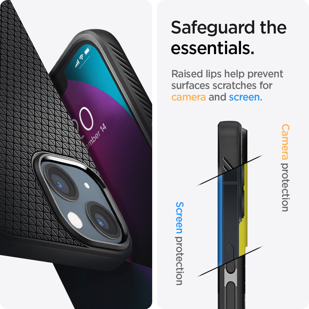 Spigen Liquid Air case for iPhone 13 mini in Matte Black – raised screen and camera edge protection