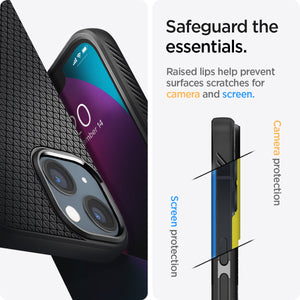 Spigen Liquid Air case for iPhone 13 mini in Matte Black – raised screen and camera edge protection