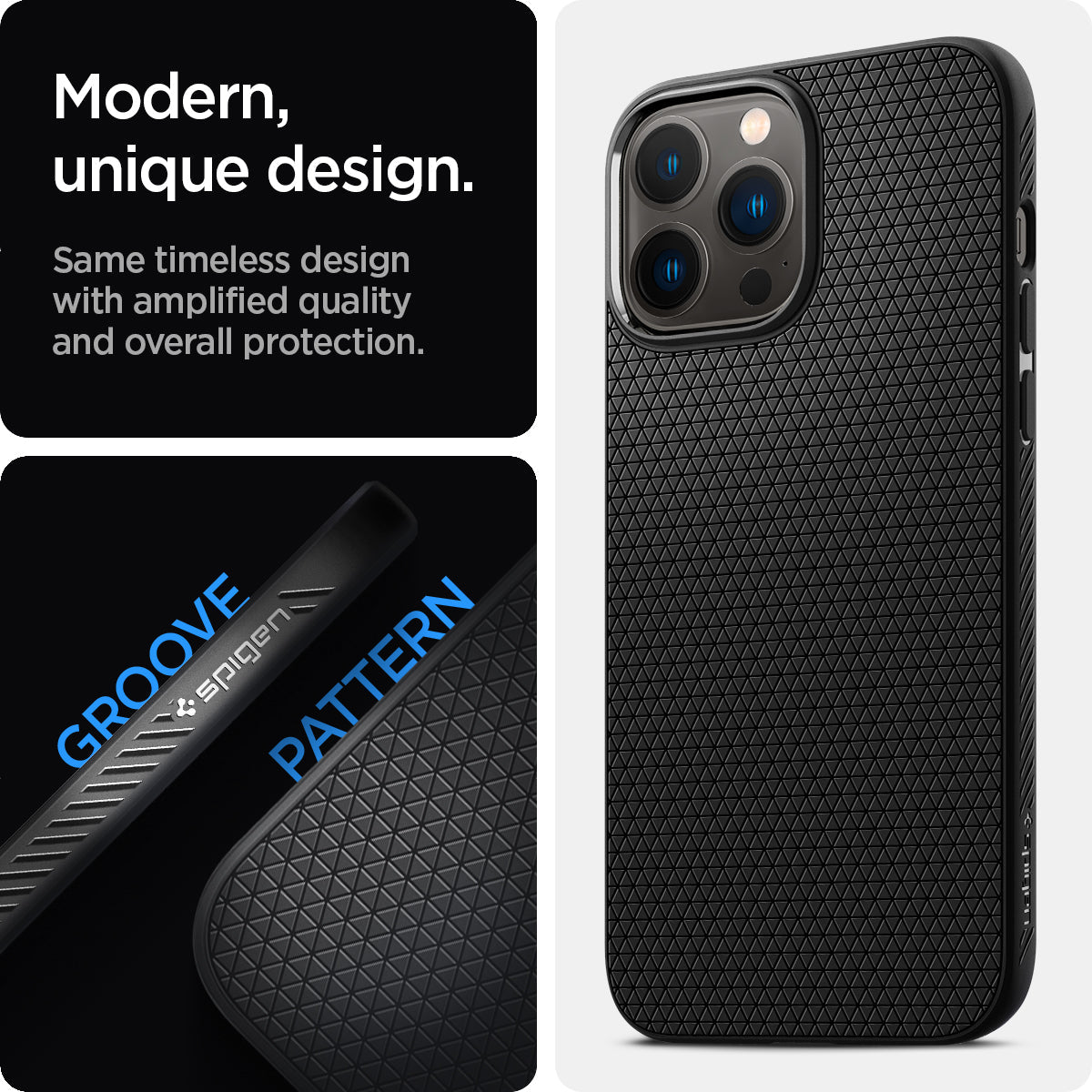 Spigen Liquid Air case for iPhone 13 Pro in Matte Black – geometric grip texture detail