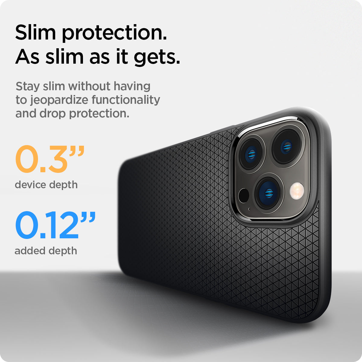 Spigen Liquid Air case for iPhone 13 Pro in Matte Black – slim profile and added-depth guide