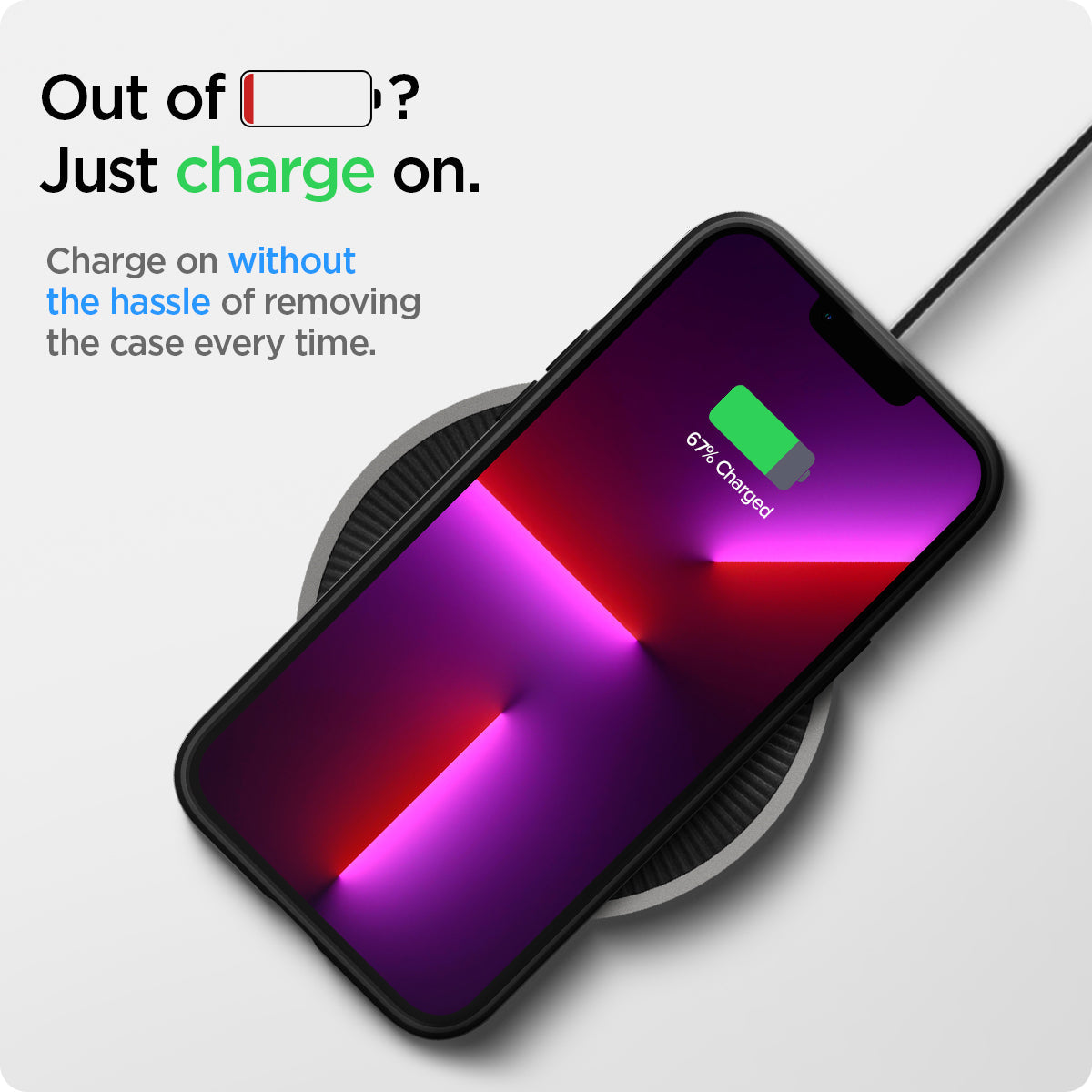 Spigen Liquid Air case for iPhone 13 Pro in Matte Black – wireless charging with the case installed