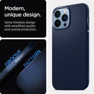 Spigen Liquid Air case for iPhone 13 Pro in Navy Blue – geometric grip texture detail