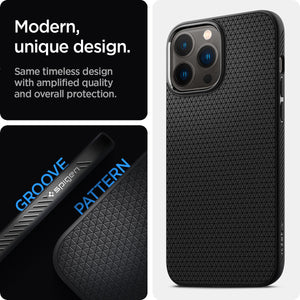 Spigen Liquid Air case for iPhone 13 Pro Max in Matte Black – geometric grip texture detail