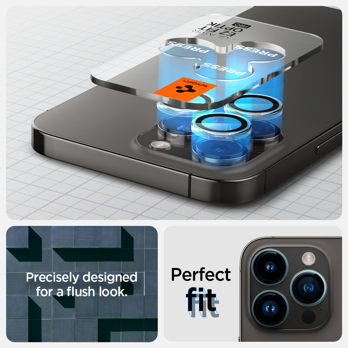 Spigen iPhone 17 Pro Max / 17 Pro Lens Protector – Optik Pro EZ Fit - Crystal Clear - precise fit detail