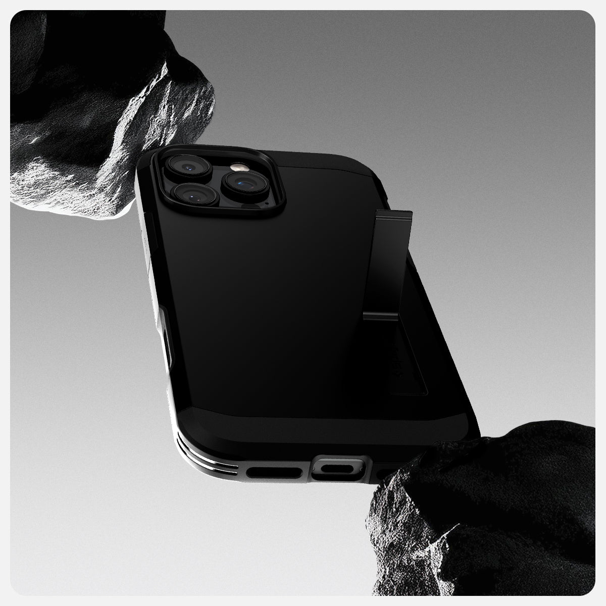 Spigen iPhone 16 Pro Tough Armor T AI MagFit case in Black - impact protection demonstration