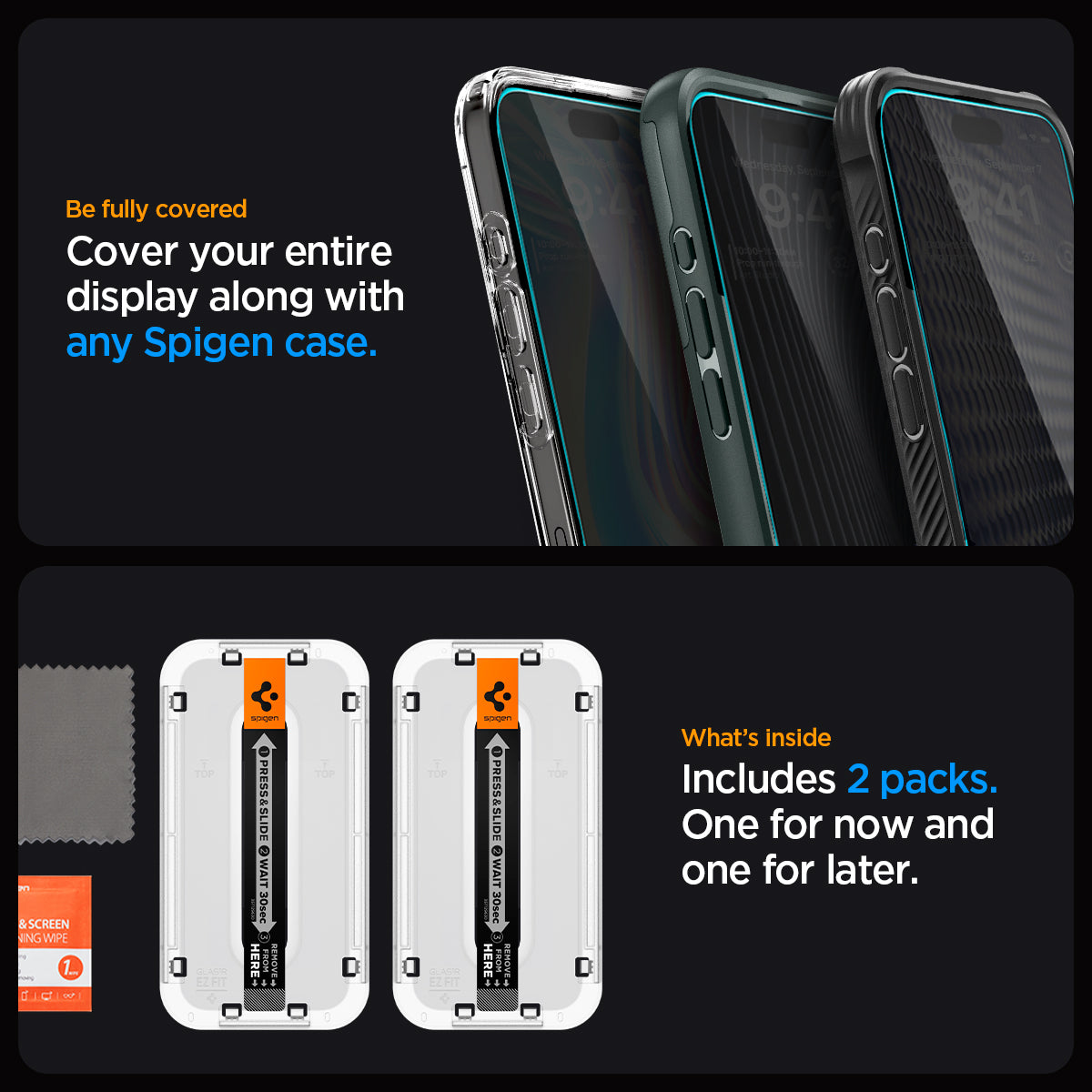 Spigen iPhone 15 Pro Screen Protector GLAS.tR EZ Fit Privacy (2 Pack) view 14